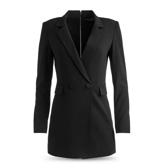 Alice and Olivia Women Kyrie Notched Collar Tuxedo Romper Black Size 6 - Picture 8 of 8